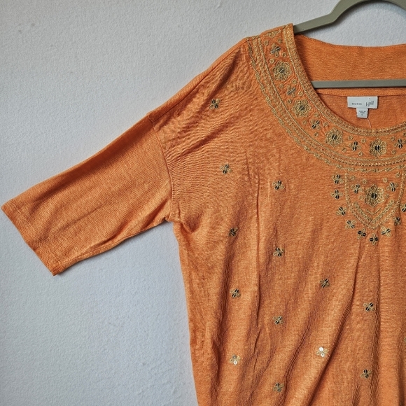 J Jill Love Linen Womens Size Small Orange Linen Sequin Short Sleeve Top - Picture 4 of 11